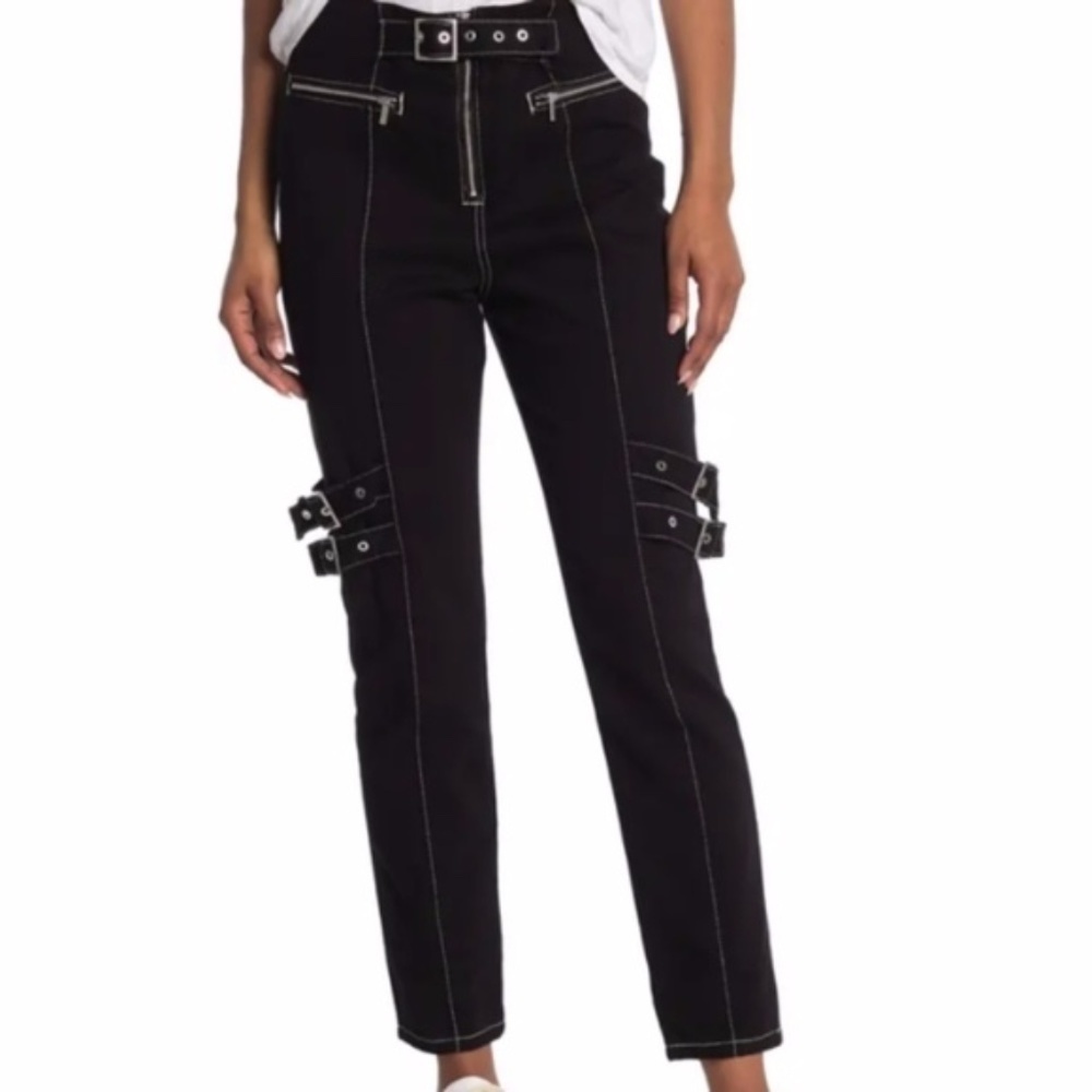 WeWoreWhat Bowery Pant Denim w Buckle Details in Black Danielle Bernstein sz 29 - Picture 13 of 14